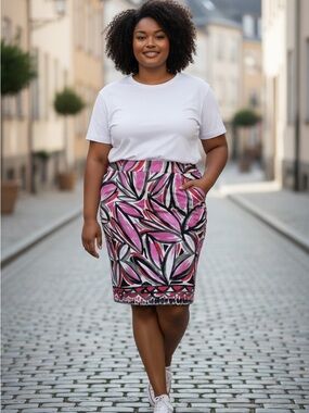 LEBEK  plus size Women’s Pink Floral  pencil  Skirt size 16